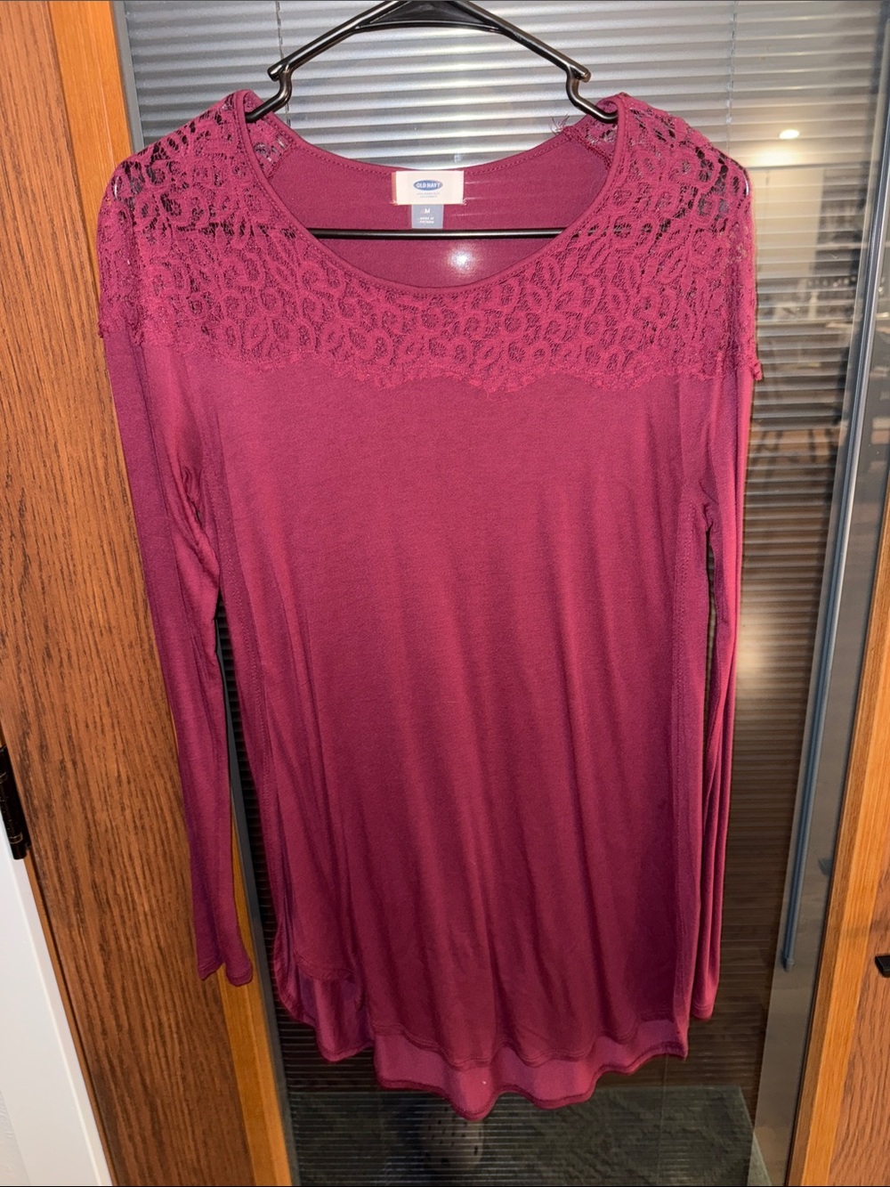 Old Navy Berry Lace Yoke Long Sleeve Tee